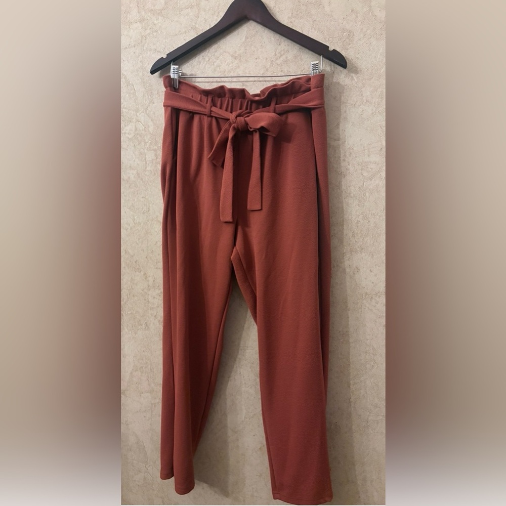 Stella Tweed Terracotta Tie-Waist Pants